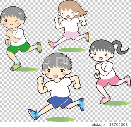 走る 子どもたち 4人 セット 男の子 女の子 体操着 ランニング