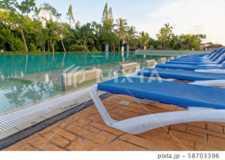 Beach chairs near swimming pool Beach chairs near swimming pool 58703396
