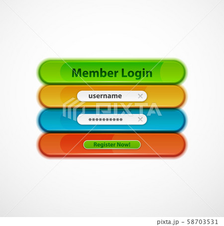 Login menu web interface template with buttons and sample text. Modern line style design page, user 58703531