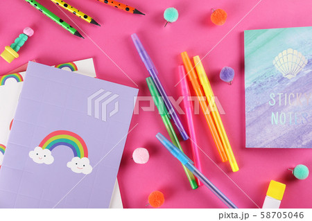 Set of school supplies on paper textured Set of school supplies on paper textured 58705046
