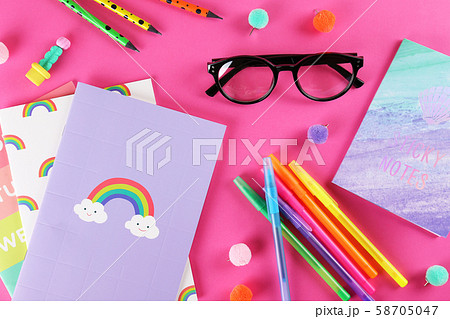 Set of school supplies on paper textured Set of school supplies on paper textured 58705047