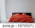 the Interior of the white room with a bed with red 58705071