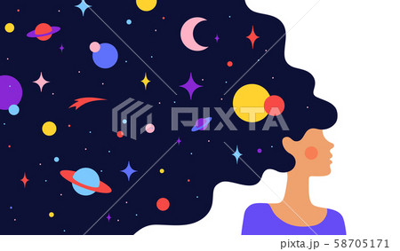 Woman with dream universe. Simple character of woman 58705171