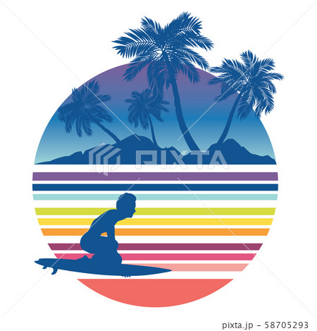 Waves and surfer silhouette 58705293