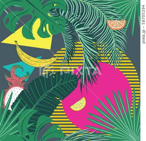 Tropical leaves and fruits pattern 58705294