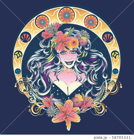 Happy woman in flower crown 58705331