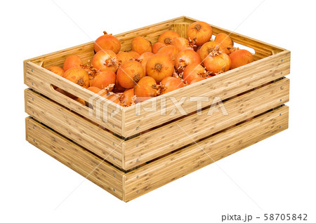 Onions in the wooden crate, 3D rendering Onions in the wooden crate, 3D rendering 58705842