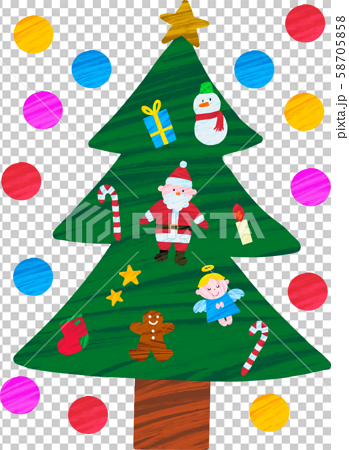 色々な飾りのついたクリスマスツリー のイラスト素材