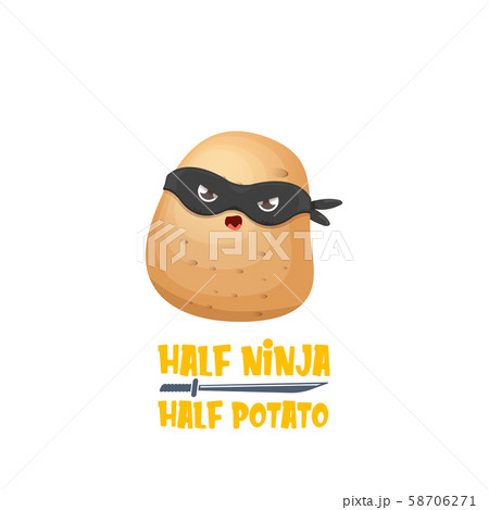 Half ninja half potato character with black super hero mask. super ninja kawaii vegetable food 58706271