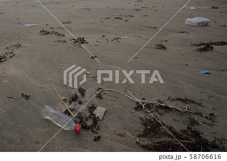 海岸のプラスチックごみ(大岐海岸、大岐ビーチ 高知県 土佐清水市) 海岸のプラスチックごみ(大岐海岸、大岐ビーチ 高知県 土佐清水市) 58706616