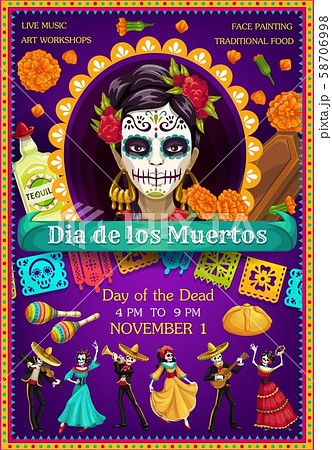 Day of Dead Catrina, dancing skeletons, marigolds 58706998