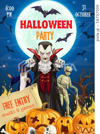 Halloween pumpkins, Dracula vampire, mummy, wizard 58707000