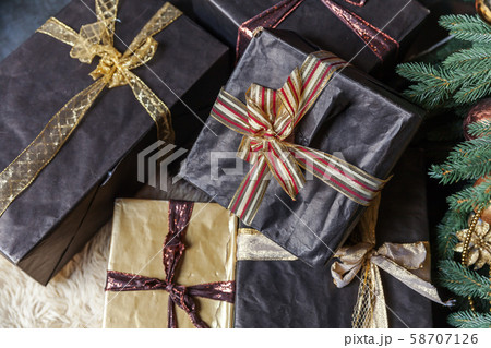 Classic Christmas decorated New Year tree with Classic Christmas decorated New Year tree with 58707126