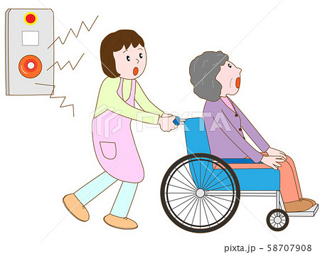 災害に避難する車いすの高齢者 58707908