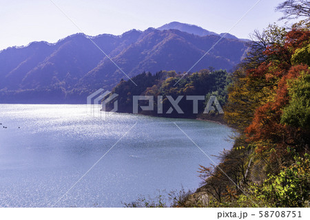 （群馬県）猿ヶ京温泉・赤谷湖　湖畔の紅葉 58708751