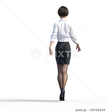歩く女性後ろ姿 Perming3dcgイラスト素材のイラスト素材 58709544
