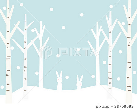 冬の森7 白樺 うさぎのイラスト素材
