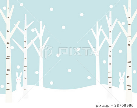 冬の森8 白樺 うさぎのイラスト素材