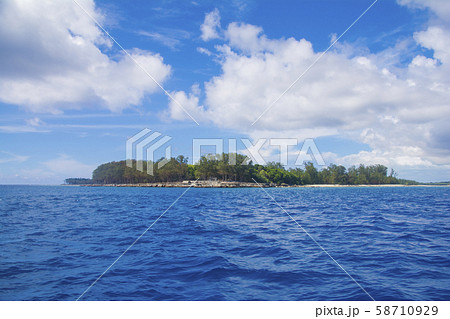 パラオ共和国 第二次世界大戦の激戦の島、ペリリュー島の平和記念公園を海から見る パラオ共和国 第二次世界大戦の激戦の島、ペリリュー島の平和記念公園を海から見る 58710929