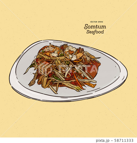 papaya salad or som-tum, with seafood. thai food. papaya salad or som-tum, with seafood. thai food. 58711333