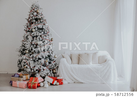Christmas tree with presents, Garland lights new year 58712556
