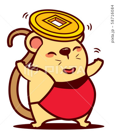 Cartoon cute mouse character carrying gold coin on white background 58716084