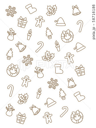 クリスマスモチーフの背景 手書き風の線画 のイラスト素材