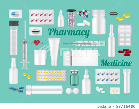 Hospital Tools, Bottle, Tube Mock up and Realistic 58716480