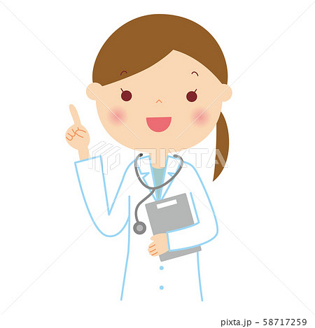 笑顔で指さしポーズの女医さん 上半身 イラストのイラスト素材