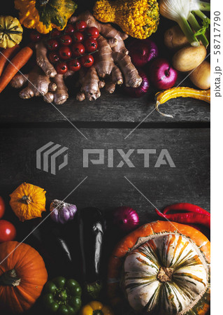 Harvest on wooden background Harvest on wooden background 58717790