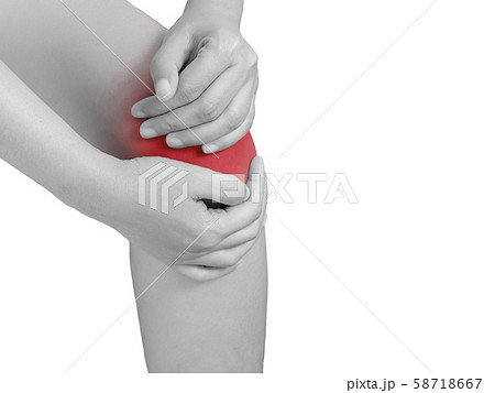 woman suffering from knee pain, joint pains. mono tone highlight at knee isolated on white background. health care and medical concept 58718667