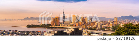 Fukuoka cityscape kyushu sunset panorama 58719126