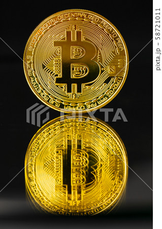Gold Bitcoin With Reflection On Black Background Gold Bitcoin With Reflection On Black Background 58721011