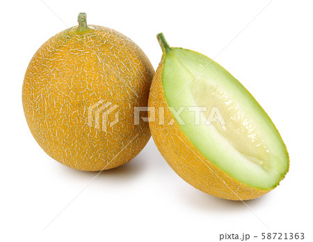 Whole and half ripe melon fruits isolated Whole and half ripe melon fruits isolated 58721363