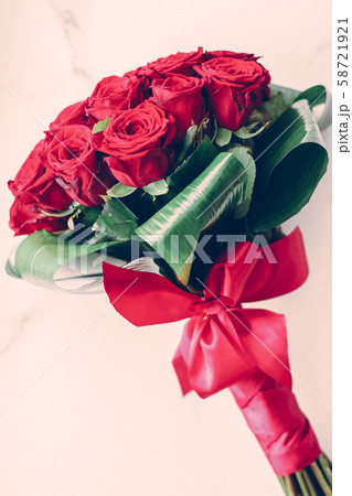 Luxury bouquet of red roses on marble background, 58721921