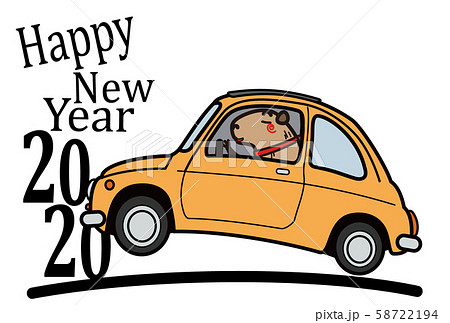 2020年年賀状　鬼天竺ねずみとイタリアンコンパクトカー　 58722194