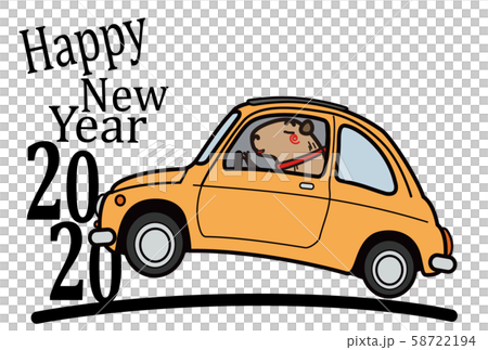 2020年年賀状　鬼天竺ねずみとイタリアンコンパクトカー　 58722194