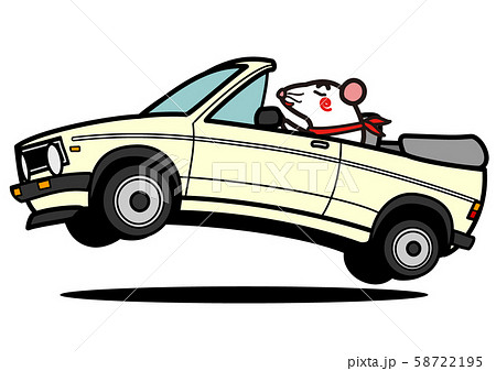 2020年年賀状素材　ねずみとレトロなオープンカー 58722195