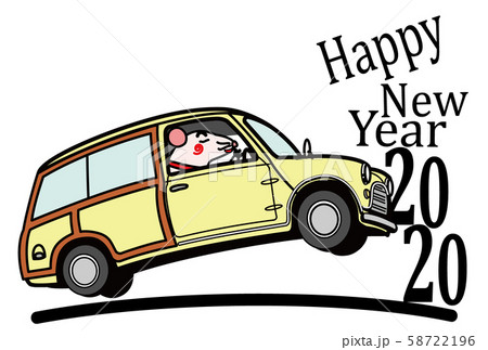 2020年年賀状　ねずみとレトロなワゴン 58722196