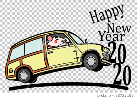 2020年年賀状　ねずみとレトロなワゴン 58722196
