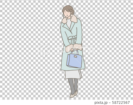 オフィスカジュアルの女性 水色のファーコートのイラスト素材