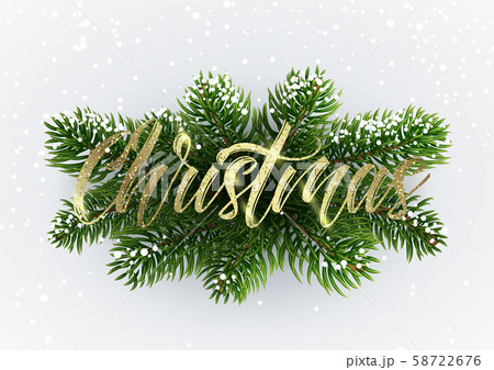 Golden Christmas text on the fur-tree branches Golden Christmas text on the fur-tree branches 58722676