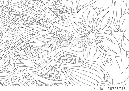 Linear art for coloring book with stylized flowers Linear art for coloring book with stylized flowers 58723733