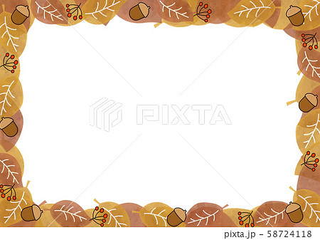 葉っぱ　葉　落葉　枯葉　どんぐり　フレーム　枠 58724118