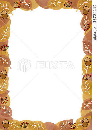 葉っぱ　葉　落葉　枯葉　どんぐり　フレーム　枠 58724119