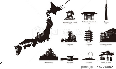日本の観光地をイメージしたシルエット シンプルなタイトル 素材 ベクターのイラスト素材