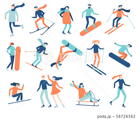 Winter sport people. Sportsman on snowboard, skis or ice skates. Snowboarding, skiing and skating Winter sport people. Sportsman on snowboard, skis or ice skates. Snowboarding, skiing and skating 58726562