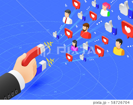 Marketing magnet engaging followers. Social media likes and follows magnetism. Influencer advertise Marketing magnet engaging followers. Social media likes and follows magnetism. Influencer advertise 58726704