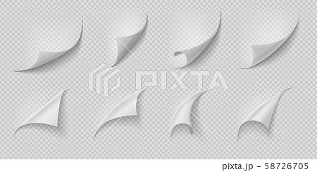 Curled page corner. Folded and rolled paper corner set isolated on transparent background. Vector Curled page corner. Folded and rolled paper corner set isolated on transparent background. Vector 58726705