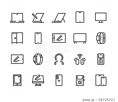 Devices line icons. Desktop computers, electronic devices and wearable gadgets, outline PC and 58726721